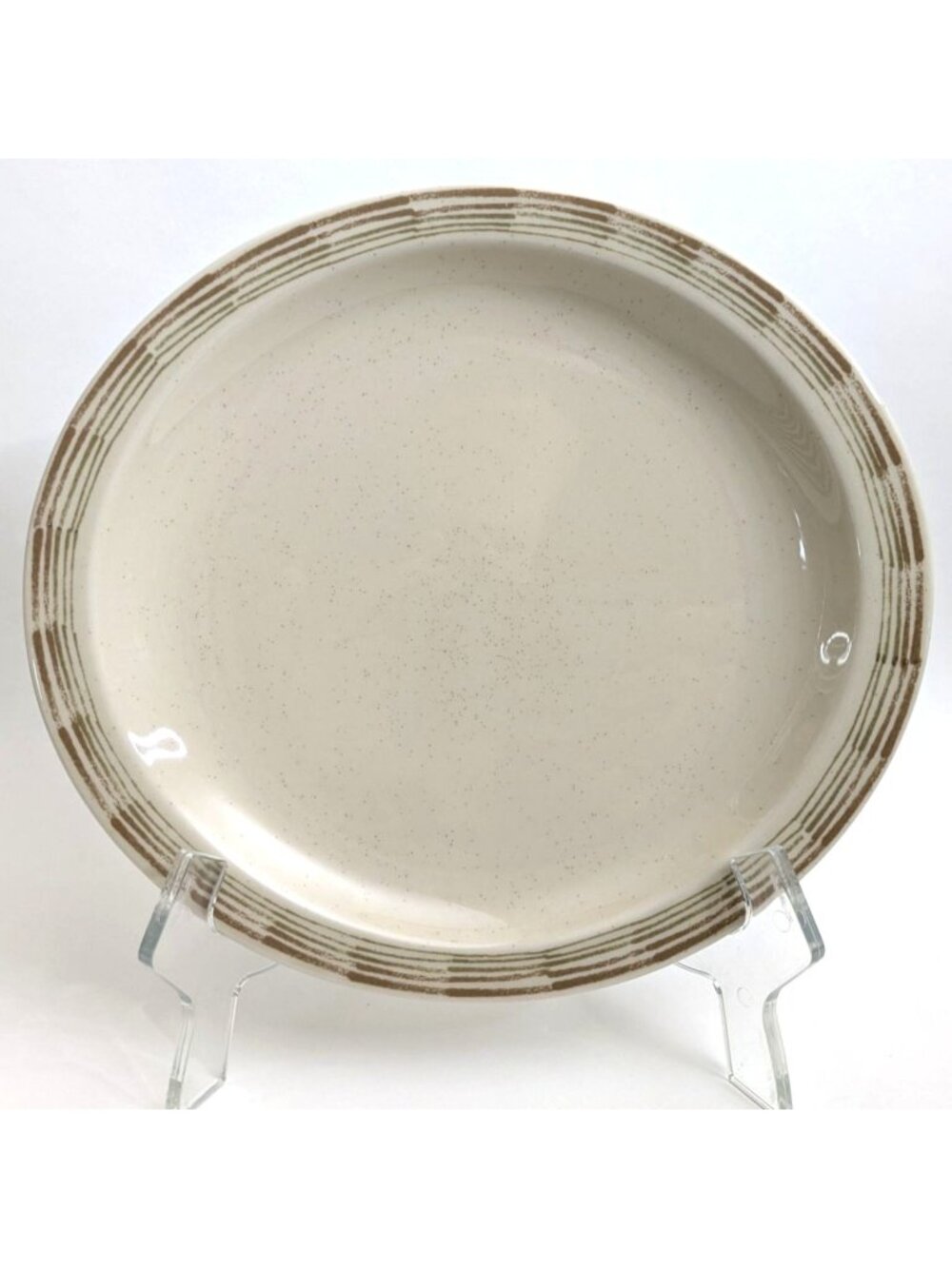 Syracuse Oakton Dinner Plate Cream Speckled Design Brown Striped Rim